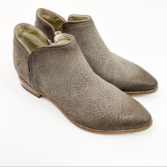 FIRENZE gray tooled leather ankle booties - Picture 1 of 7